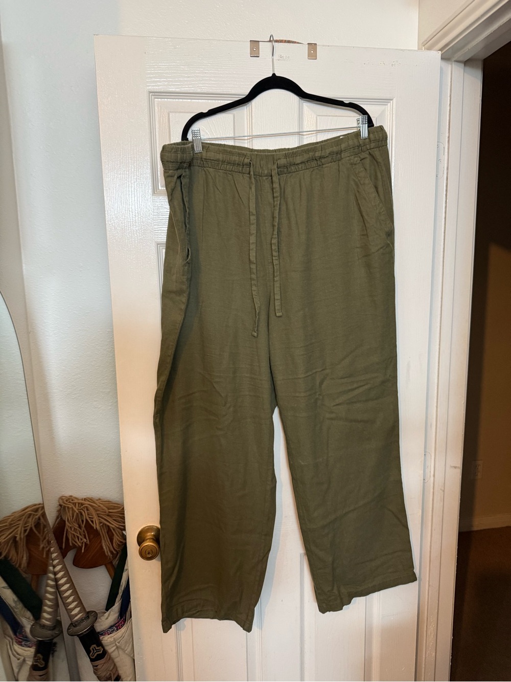 Women’s wide leg linen pants - Olive Green